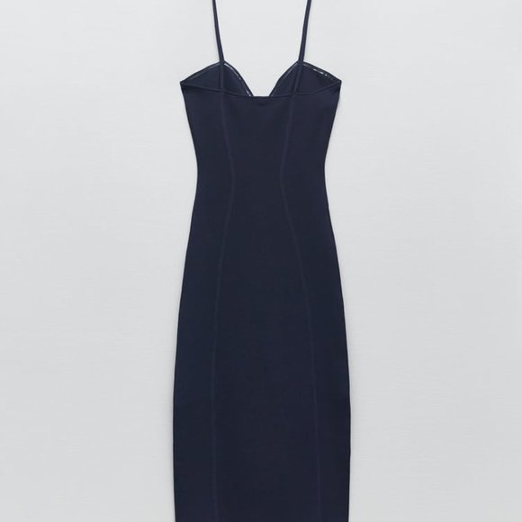NWT ZARA FITTED KNIT DRESS  NAVY BLUE - REF 2142/062 M - Picture 7 of 8